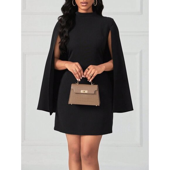 WILA Dresses & Skirts - Black Cape Sleeve Mini Dress Mockneck Plazacore Business Minimalist